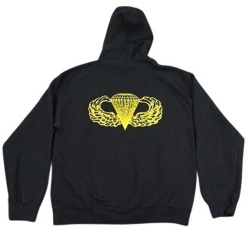 Airborne‎ Paratrooper Gildan Hoodie Mens Medium Black Graphic Heavy Blend - Picture 2 of 11